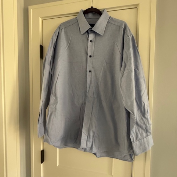 David Donahue Textured Check Dress Shirt Blue 17.5" 34/35 Sleeve Regula Fit - Picture 1 of 8